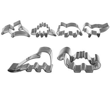 Shxstore Mini Dinosaur Cookie Cutter Set Stainless Steel Jurassic Dino Shaped Cookie Candy Food Molds, 6 Counts