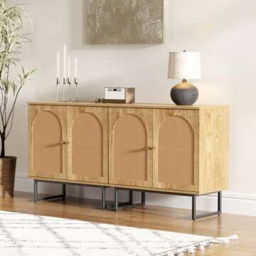 FiveWillowise Sideboard Buffet Cabinet with Rattan Doors, Rattan Buffet Bar Cabinet, Boho Credenza Cabinet with Metal Legs for Living Room, Hallway, Entryway, Natural Set of 2