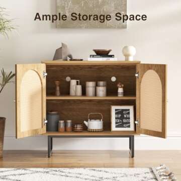 FiveWillowise Sideboard Buffet Cabinet with Rattan Doors, Rattan Buffet Bar Cabinet, Boho Credenza Cabinet with Metal Legs for Living Room, Hallway, Entryway, Natural Set of 2