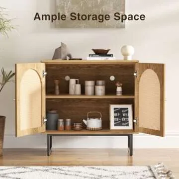 FiveWillowise Sideboard Buffet Cabinet with Rattan Doors, Rattan Buffet Bar Cabinet, Boho Credenza Cabinet with Metal Legs for Living Room, Hallway, Entryway, Natural Set of 2