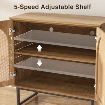 FiveWillowise Sideboard Buffet Cabinet with Rattan Doors, Rattan Buffet Bar Cabinet, Boho Credenza Cabinet with Metal Legs for Living Room, Hallway, Entryway, Natural Set of 2