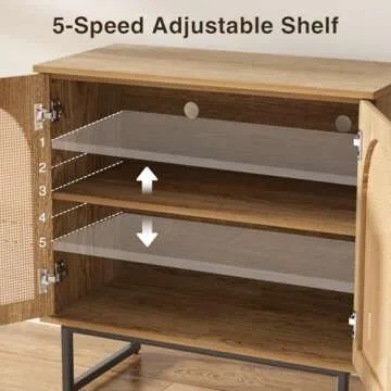 FiveWillowise Sideboard Buffet Cabinet with Rattan Doors, Rattan Buffet Bar Cabinet, Boho Credenza Cabinet with Metal Legs for Living Room, Hallway, Entryway, Natural Set of 2