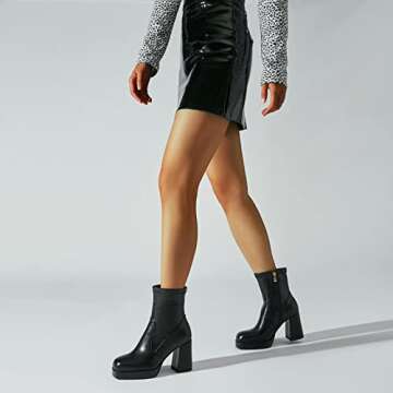 Agodor Women's Square Toe Block Heel Boots Chunky High Heel Side Zipper Ankle Boots (US7, black)