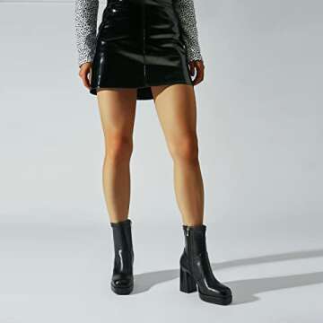 Agodor Women's Square Toe Block Heel Boots Chunky High Heel Side Zipper Ankle Boots (US7, black)