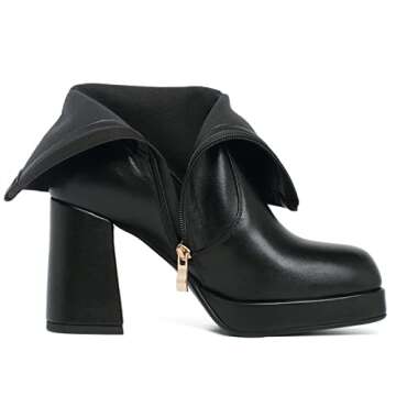Agodor Women's Square Toe Block Heel Boots Chunky High Heel Side Zipper Ankle Boots (US7, black)