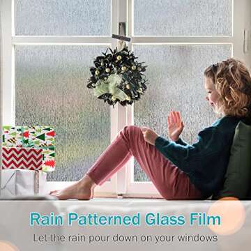 VELIMAX Rain Glass Window Film Privacy Static Window Clings Decorative Glass Sticker for Home Office...