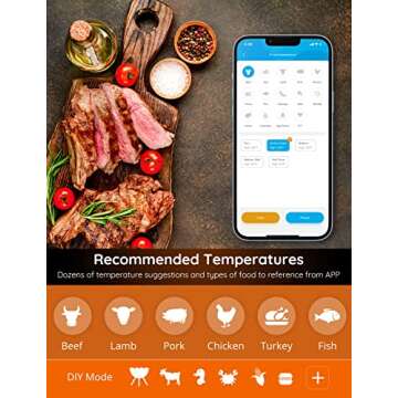 Govee Wireless Meat Thermometer with 4 Probe, Smart WiFi Meat Thermometer with Unlimited Range App Notification Alert, Digital Rechargeable Bluetooth Food Thermometer for Smoker BBQ Grill Oven Kitchen