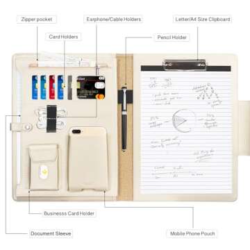 Toplive Padfolio Portfolio Case, Conference Folder Executive Business Padfolio with Document Sleeve, Letter/ A4 Size Clipboard, Business Card Holders, Portfolio Padfolio for Women Men, Black
