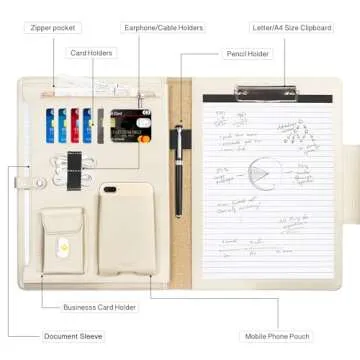 Toplive Padfolio Portfolio Case, Conference Folder Executive Business Padfolio with Document Sleeve, Letter/ A4 Size Clipboard, Business Card Holders, Portfolio Padfolio for Women Men, Black