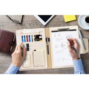 Toplive Padfolio Portfolio Case, Conference Folder Executive Business Padfolio with Document Sleeve, Letter/ A4 Size Clipboard, Business Card Holders, Portfolio Padfolio for Women Men, Black