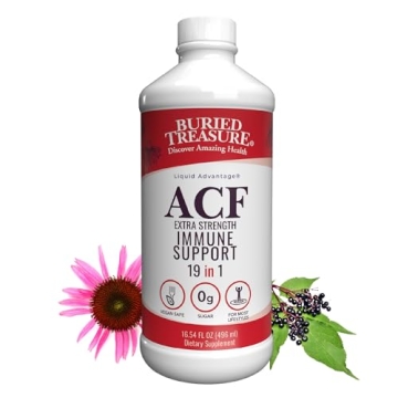 Buried Treasure ACF Extra Strength Immune Support Liquid - Natural Booster with Elderberry, Vitamin ...