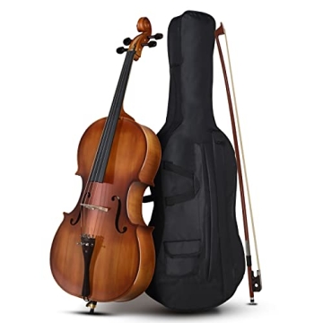 Ktaxon 4/4 Ebony Fitted Cello, Acoustic Cello Full Size cello with 7mm Padding Cello Case, Extra Str...