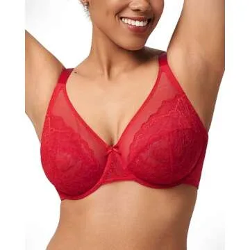 HSIA Minimizer Bras for Women Full Coverage Underwire Bras Plus Size Lifting Lace Bra for Heavy Breast 38C Coral Red
