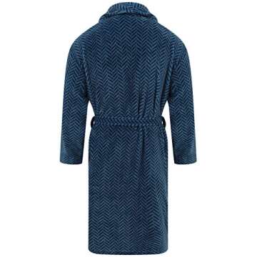 John Christian Men's Blue Herringbone Fleece Robe (L)