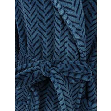 John Christian Men's Blue Herringbone Fleece Robe (L)