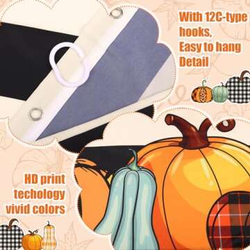 Preboun 4 Pcs Fall Pumpkin Shower Curtain Set 72 x 72 in Autumn Farmhouse Bathroom Curtain with 12 Hooks Non Slip Rug Toilet Lid Cover and Bath Waterproof Mat Thanksgiving Harvest Home Decor