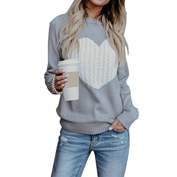 Shermie Women's Cute Heart Knitted Pullover Sweater