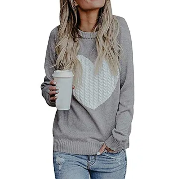 Shermie Women's Cute Heart Knitted Pullover Sweater