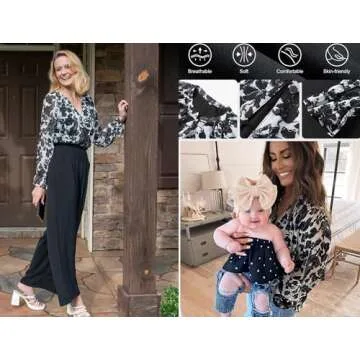 Aoudery Womens Casual Boho Floral Print V Neck Long Sleeve Blouses Button Down Shirts Dressy Chiffon Loose Ruffle Tops-Black Leaf XS