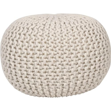 Decor Therapy Lola Round Knit Pouf, Off-White Charm