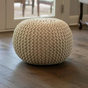 Decor Therapy Lola Round Knit Pouf, Off-White Charm