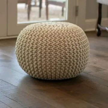 Decor Therapy Lola Round Knit Pouf, Off-White Charm