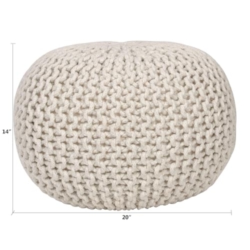 Decor Therapy Lola Round Knit Pouf, Off-White Charm
