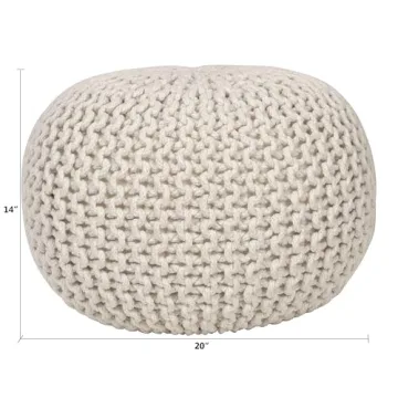 Decor Therapy Lola Round Knit Pouf, Off-White Charm
