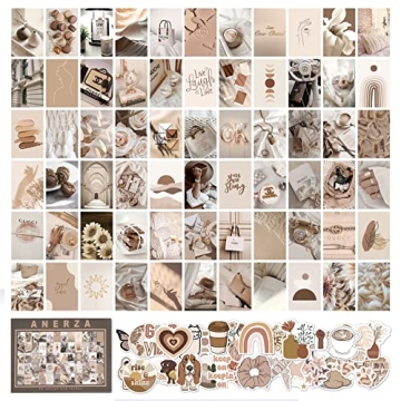 ANERZA Beige Boho Wall Collage Kit with 70 Aesthetic Pictures and Stickers for Teen Girl's Bedroom
