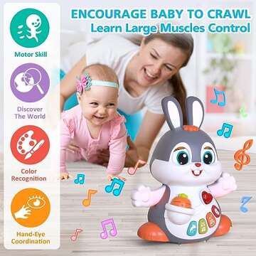 Yerloa Musical Bunny Crawling Toys for Babies 6-12 Month Dancing Music Light Baby Toys, Tummy Time T...