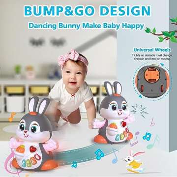 Yerloa Musical Bunny Crawling Toys for Babies 6-12 Month Dancing Music Light Baby Toys, Tummy Time Toy Development Learning Toys for 6 8 9 10 12 Month Toddler Birthday Gift for 1 2 Year Old Boy Girl