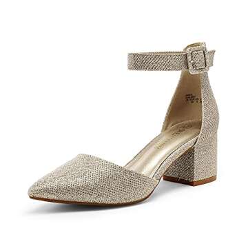 DREAM PAIRS ANNEE Heels Pumps Rhinestone Closed Toe Block Chunky Shoes