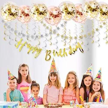 Rose Gold Balloons Party Decorations Supplies Set 35 Pack Include 30 Balloons, 2 Foil Fringe Curtains, 1 Rose Gold Sequin Table Runner, 2 Foil Ribbon for Birthday Party, Wedding,Xmas New Year Festival