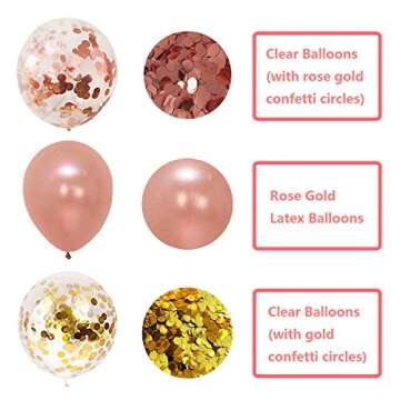 Rose Gold Balloons Party Decorations Supplies Set 35 Pack Include 30 Balloons, 2 Foil Fringe Curtains, 1 Rose Gold Sequin Table Runner, 2 Foil Ribbon for Birthday Party, Wedding,Xmas New Year Festival