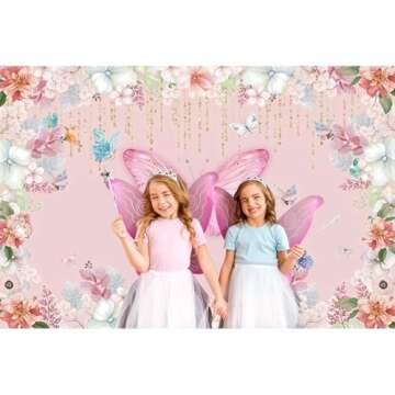 Renaiss 5x4ft Butterfly Baby Shower Backdrop Elegant Pink Florals Photography Background for Girls Princess Butterflies Theme Birthday Party Decorations Cake Table Banner Events Photo Booth Prop Vinyl
