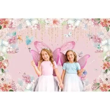 Renaiss 5x4ft Butterfly Baby Shower Backdrop Elegant Pink Florals Photography Background for Girls Princess Butterflies Theme Birthday Party Decorations Cake Table Banner Events Photo Booth Prop Vinyl