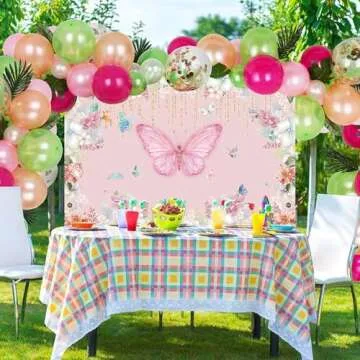Renaiss 5x4ft Butterfly Baby Shower Backdrop Elegant Pink Florals Photography Background for Girls Princess Butterflies Theme Birthday Party Decorations Cake Table Banner Events Photo Booth Prop Vinyl
