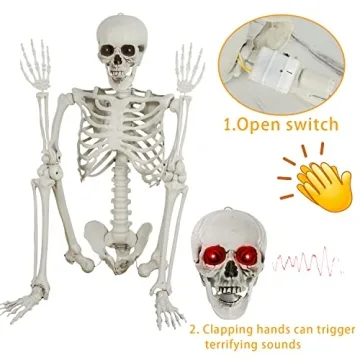5.4ft Sound Activated Halloween Skeleton with LED Eyes