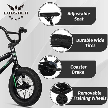 cubsala 12 Inch Kids Bike BMX Style Bicycle with Training Wheels Coaster Brake for 1 2 3 4 Years Old Toddlers Boys Girls, Black