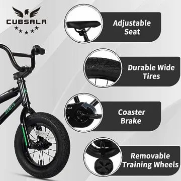 cubsala 12 Inch Kids Bike BMX Style Bicycle with Training Wheels Coaster Brake for 1 2 3 4 Years Old Toddlers Boys Girls, Black