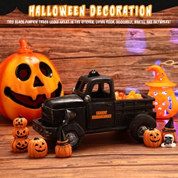 Charniol 8 Pcs Halloween Truck Miniatures Tiered Tray Decor Mini Pumpkin Skull Bat Figurine Fairy Haunted Decorations Set for Home Garden Accessories (Classic Style), Black, White and Yellow