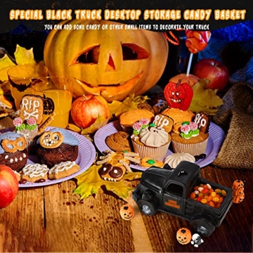 Charniol 8 Pcs Halloween Truck Miniatures Tiered Tray Decor Mini Pumpkin Skull Bat Figurine Fairy Haunted Decorations Set for Home Garden Accessories (Classic Style), Black, White and Yellow