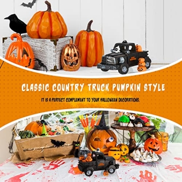 Charniol 8 Pcs Halloween Truck Miniatures Tiered Tray Decor Mini Pumpkin Skull Bat Figurine Fairy Haunted Decorations Set for Home Garden Accessories (Classic Style), Black, White and Yellow