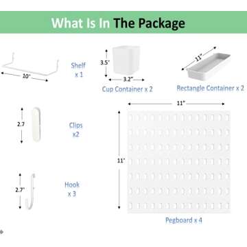 Socalsunny Pegboard Wall Organizer Kit 4 Boards 14 Piece Accessories Combination Hanging Peg Board Wall for Home Office | 22"x22" White Pegs for Hanging