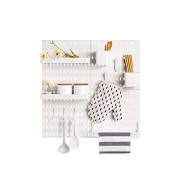 Socalsunny Pegboard Wall Organizer Kit 4 Boards 14 Piece Accessories Combination Hanging Peg Board Wall for Home Office | 22"x22" White Pegs for Hanging