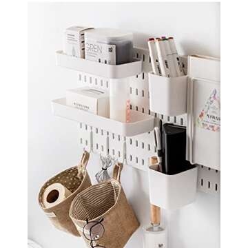 Socalsunny Pegboard Wall Organizer Kit 4 Boards 14 Piece Accessories Combination Hanging Peg Board Wall for Home Office | 22"x22" White Pegs for Hanging