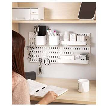Socalsunny Pegboard Wall Organizer Kit 4 Boards 14 Piece Accessories Combination Hanging Peg Board Wall for Home Office | 22"x22" White Pegs for Hanging
