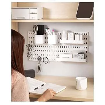 Socalsunny Pegboard Wall Organizer Kit 4 Boards 14 Piece Accessories Combination Hanging Peg Board Wall for Home Office | 22"x22" White Pegs for Hanging