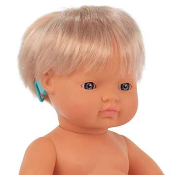 Miniland Educational Corporation Baby Doll Caucasian Girl with Hearing Aid 15'', Poly-Bagged, Multi