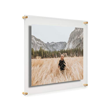 COOL MODERN FRAMES 16x20" Clear Double Panel Floating Acrylic Picture Frame Display with Gold Hardwa...
